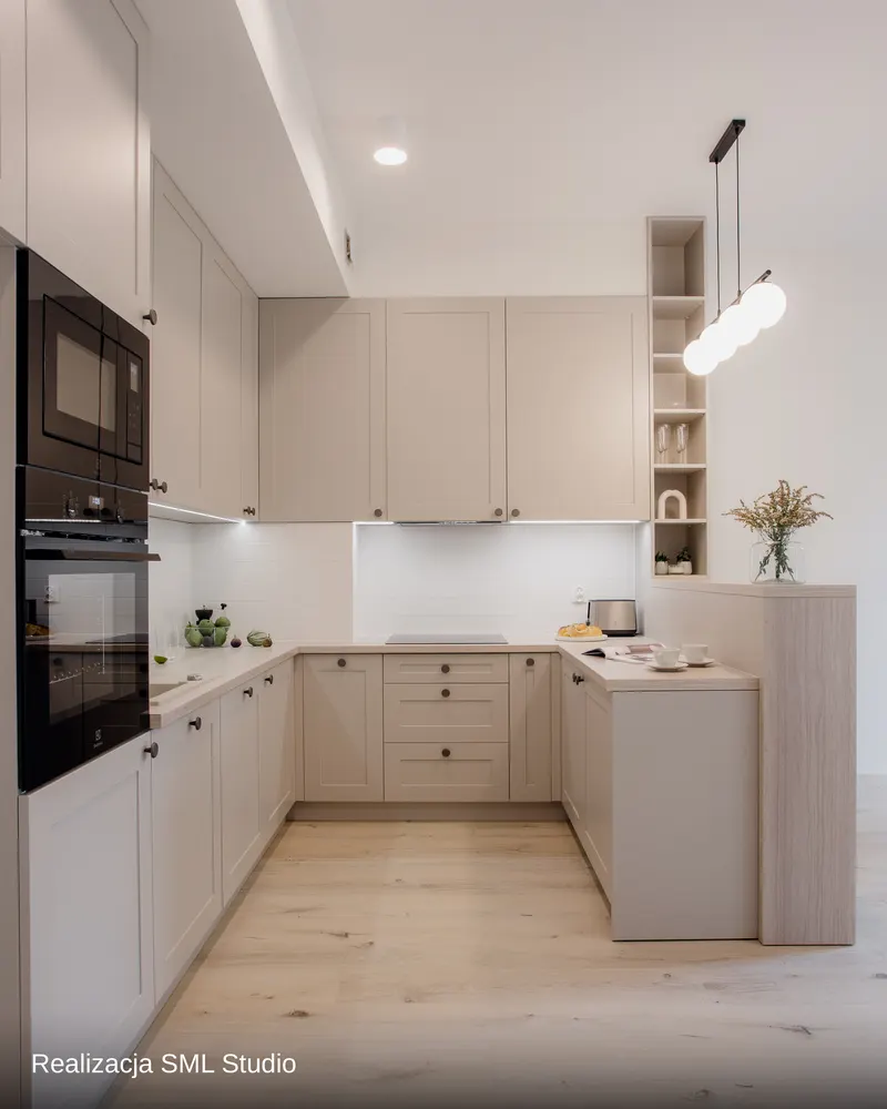 Kaszmirowa kuchnia z barkiem — Realizacja SML Studio